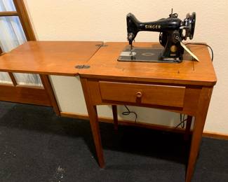 1955 Singer Sewing Machine, with wood storage/work table.