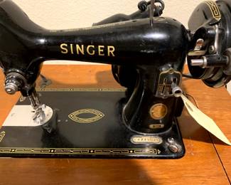 1955 Singer Sewing Machine, with wood storage/work table.