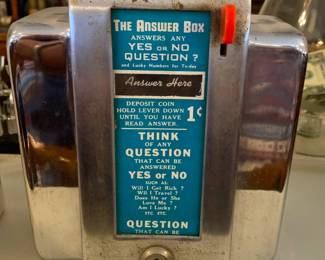 Vintage "The Answer Box" 1-cent fortune teller and napkin dispenser, some rust