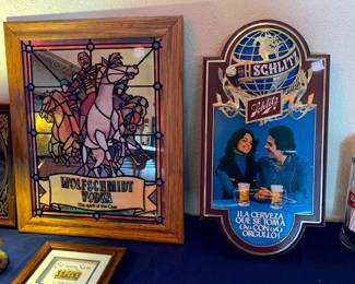 Wolfschmidt Vodka "Faux Stained Glass" Sign (1970s), Schlitz Beer Spanish Bar Sign (1977)