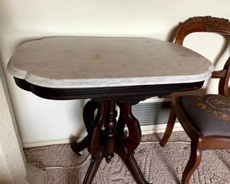Marble topped solid wood Eastlake side table