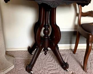 Marble topped solid wood Eastlake side table