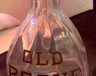 Antique Old Boone Back Bar Liquor Decanter -  3-sided Pinched Glass, Gold Lettering