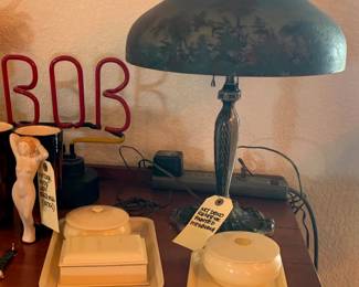 Dresser Accessories Vintage Celluloid, trinket boxes, hair holder, trays