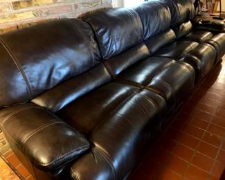 Long Sofa with faux leather upholstery, two end seats recline,