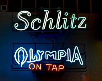 Vintage Schlitz neon sign and Vintage Olympia "On Tap" neon beer sign