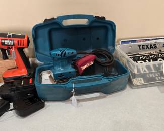 Black & Decker Drill, Makita Sander, License Plates