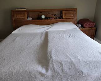 King Size Oak Headboard with Storage with Matching Night Stand with Drawers; Electric Mattress with Foundation