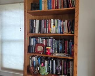 Oak Wood Book Shelf Loaded with Books and Decor