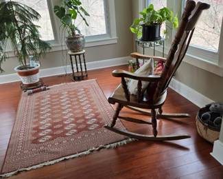 Area Rug, Plants in Decorative Pots, Wood Rocker