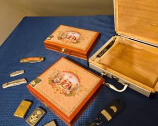 Jack Knives; Navy Cigarette Lighters; Cigar Box Purse and Boxes