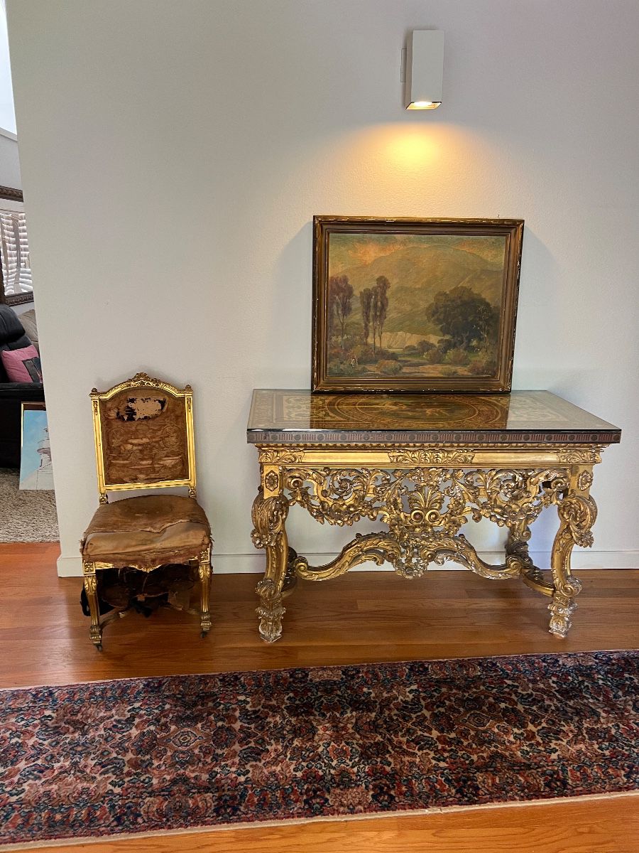 Italian Rococo Table - hand painted - Painting by J A Conner -0 California Plein Aire - Has damage