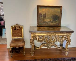 Italian Rococo Table - hand painted - Painting by J A Conner -0 California Plein Aire - Has damage