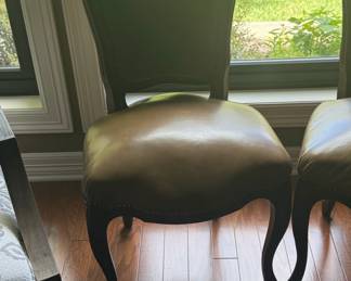 Set of French Provincial Style Leather Upholstered Dining Chairs