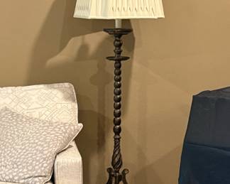 Ornate Bead Column Floor Lamp with Pleated Shade