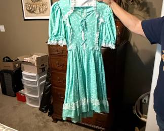 Vintage Teal Floral Prairie Dress with Lace Trim  Daisy Kingdom