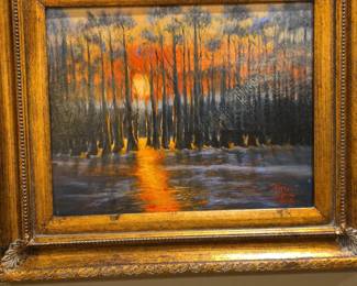 Sunset Swamp Landscape Painting by M. J. Smith