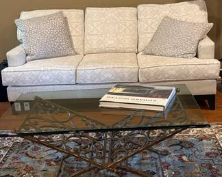 Ornate Scrollwork Coffee Table with Glass Top