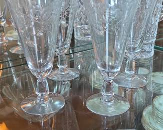 Set of Etched Crystal Wine Glasses