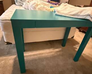 Teal Parsons Style Console Table with Drawer