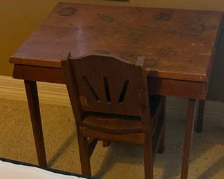 Vintage Wooden School Desk and Chair Set with Under Seat Drawer