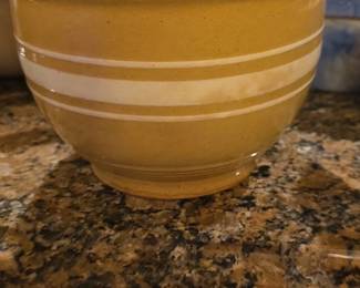 Antique Yellow Ware Mixing Bowl with White Bands