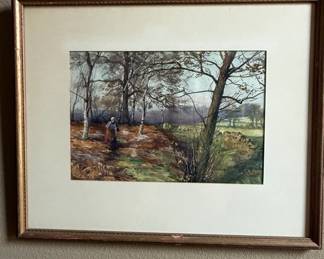 Watercolor Landscape with Figure