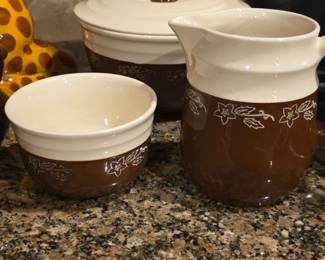 Hallmark Ware Brown and White Floral Ceramic Casserole Dish and Pitcher Set