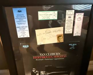 Framed Van Cliburn Competition Memorabilia with Autographed Envelope