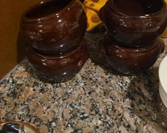 Brown Stoneware French Onion Soup Crocks Set of 
