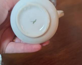 Small Creamer Pitcher with Green and Gold Decal  Foley Art China  Peacock Pottery second image