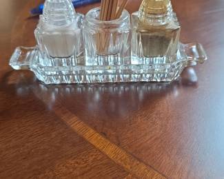 Glass Salt and Pepper Shaker Set with Toothpick Holder Tray