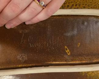 Handmade Ceramic Serving Platter with Incised Decoration and Makers Mark second image