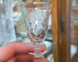 Set of Etched Crystal Cordial Glasses second image
