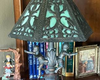 Figural Cherub Slag Glass Table Lamp