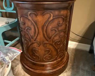 Ornate Carved Drum Side Table