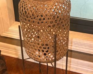 Woven Bamboo Floor Lamp with Metal Stand