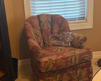 Floral Upholstered Club Chair and Ottoman