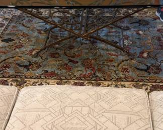 Ornate Scroll Metal Coffee Table with Glass Top