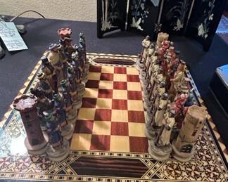Ottoman vs. Crusaders HandPainted Themed Chess Set with Inlaid Wooden Board