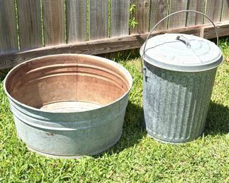 Galvanized Tub and Trash Can 