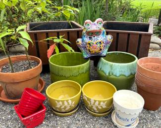 Flower Pots Lot - Glazed Pots, Ceramic Pots, Box Planters on Casters 
