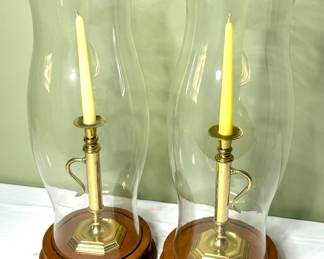 Set of 2 Vintage Hurricane Lamp Brass Candlestick Holders 