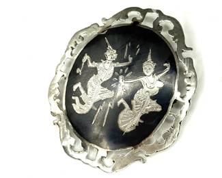MCM Sterling Silver Niello Brooch from Thailand 