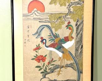 Vintage Painting of Two Birds Hand Painted in Korea 