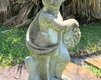 Concrete Cherub Neoclassical Garden Statue with Grapes 