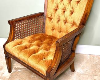 MCM Orange Velvet Tufted Cane Armchair 