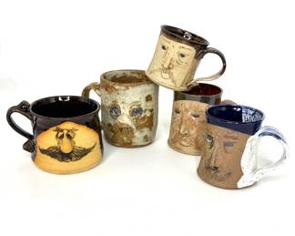 Set of 5 Hand Sculpted Face Mugs 