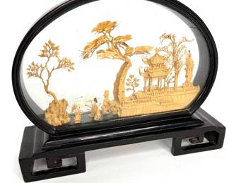 Vintage Chinese Cork Carving Diarama 