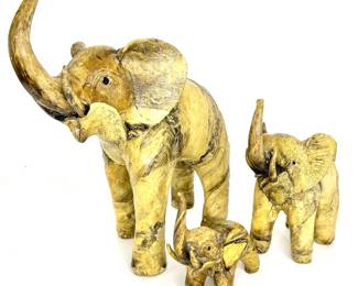 Set of 3 Vintage Handmade Oyster Shell and Resin Elephant Statues 